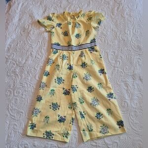 Janie and Jack girls size 4 short sleeve wide leg romper lined yellow purple EUC